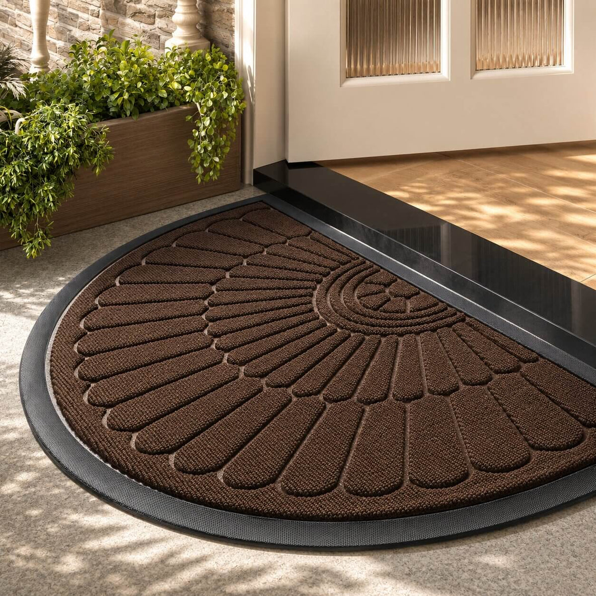 Half-Moon Rubber Doormat | Non-Slip Dirt-Trapping Mat for Indoors & Outdoors | Heavy-Duty Entryway Mat for Front Door and Patio