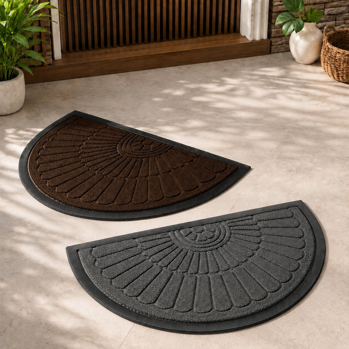 Half-Moon Rubber Doormat | Non-Slip Dirt-Trapping Mat for Indoors & Outdoors | Heavy-Duty Entryway Mat for Front Door and Patio