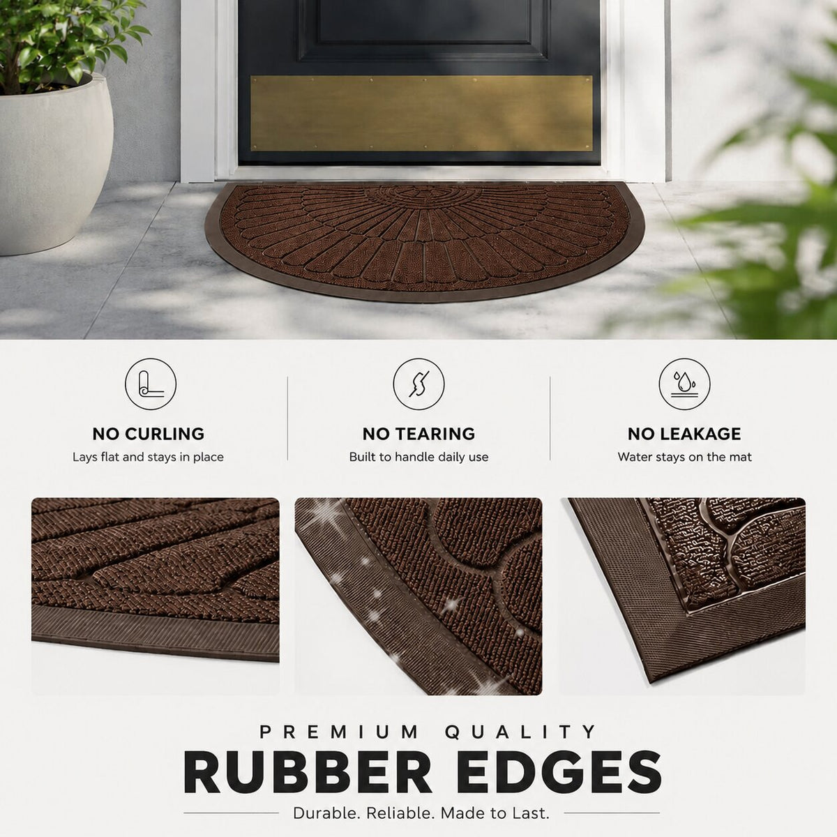 Half-Moon Rubber Doormat | Non-Slip Dirt-Trapping Mat for Indoors & Outdoors | Heavy-Duty Entryway Mat for Front Door and Patio