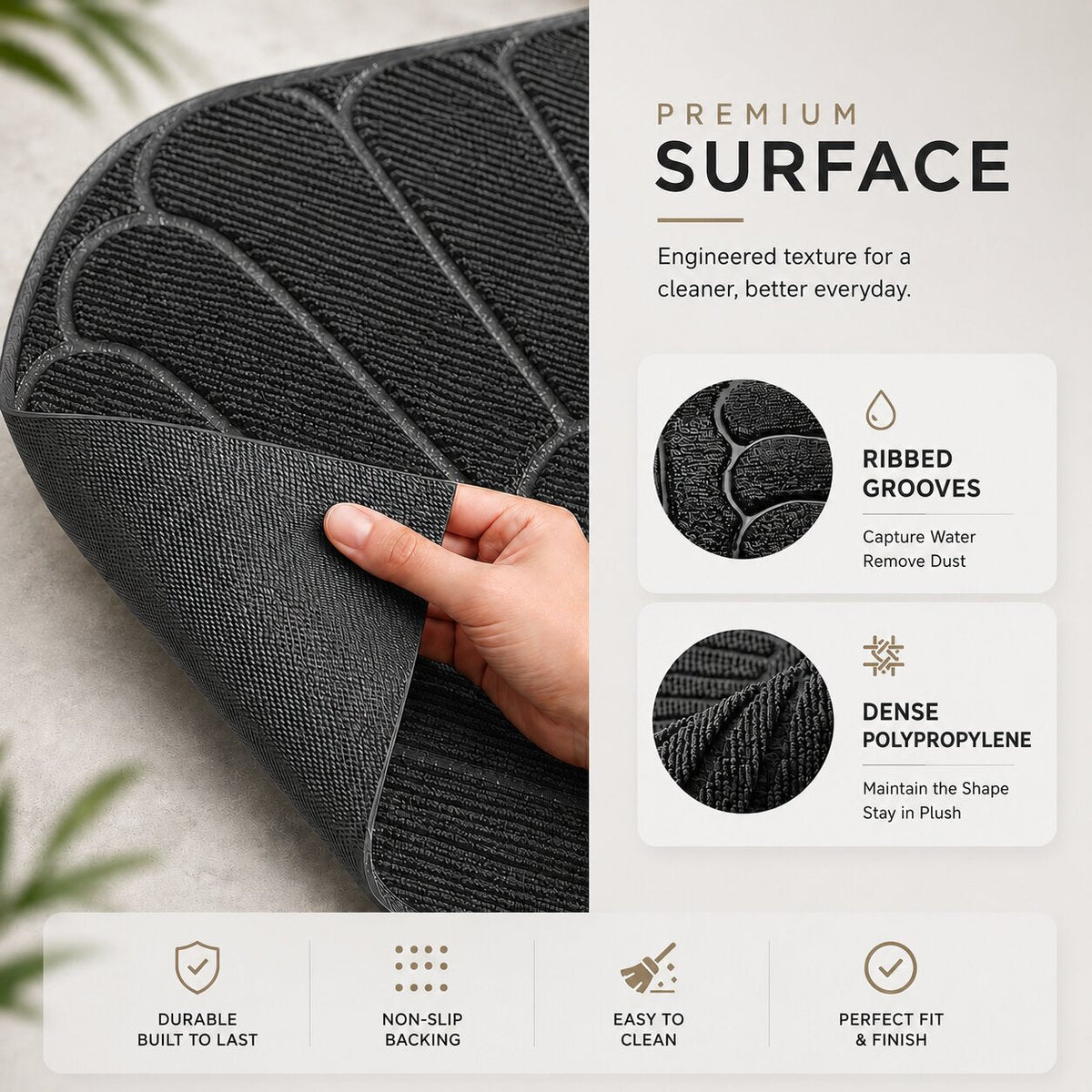 Half-Moon Rubber Doormat | Non-Slip Dirt-Trapping Mat for Indoors & Outdoors | Heavy-Duty Entryway Mat for Front Door and Patio