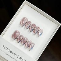Handmade Press-On Nail Set with Glitter and Gem Embellishments