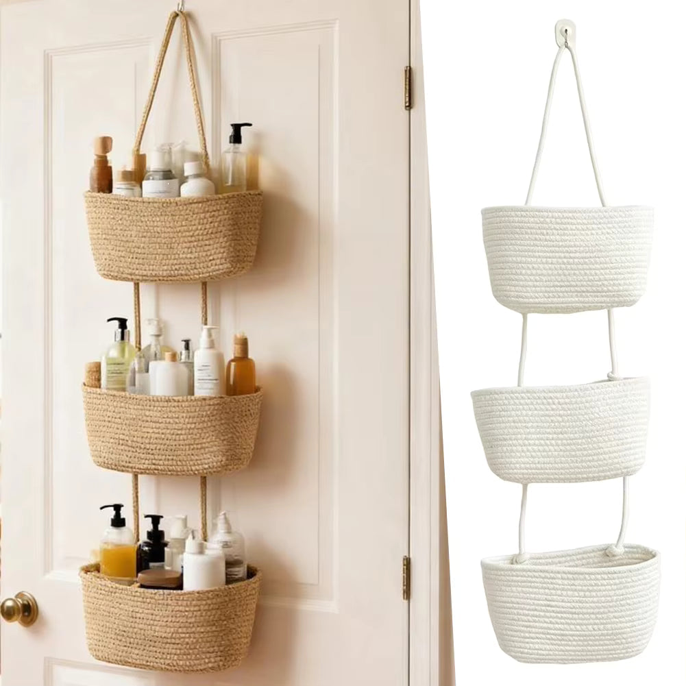 Hanging Storage Basket with 3 Compartments & Door Hooks | Vertical Storage Solutions