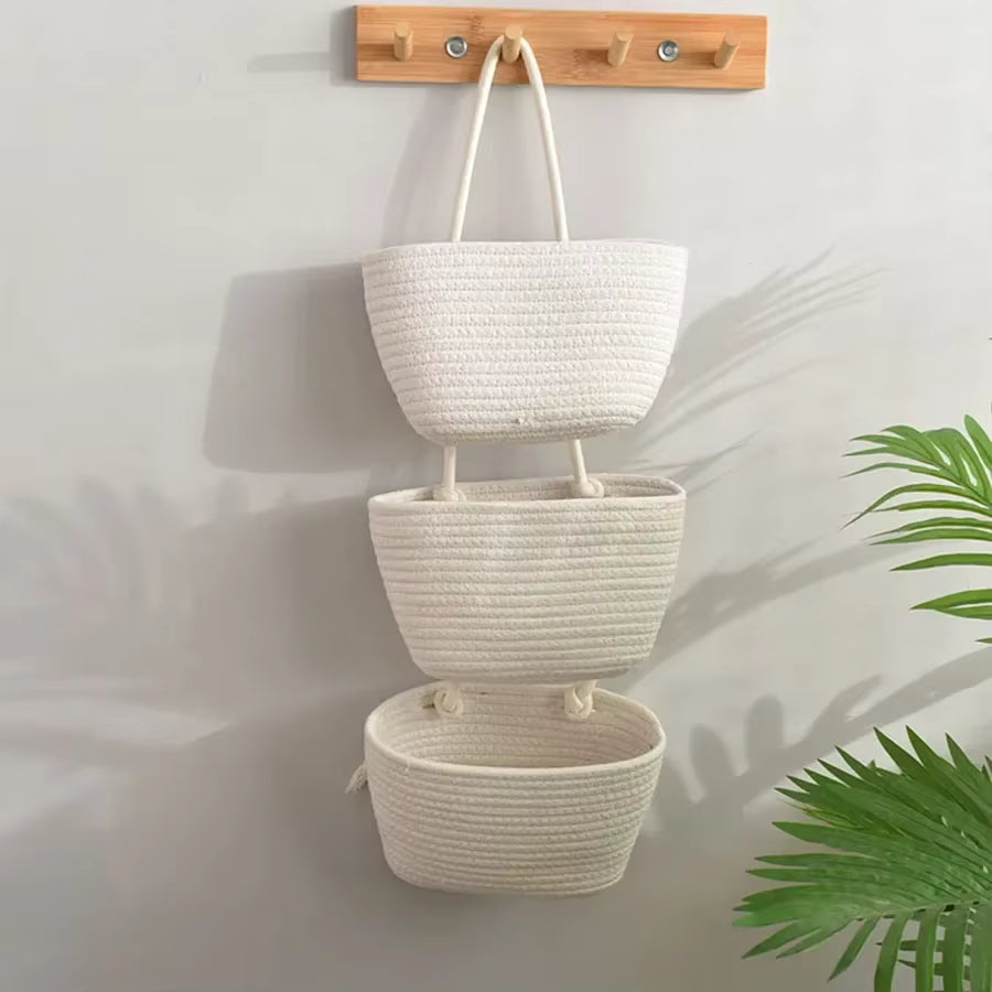 Hanging Storage Basket with 3 Compartments & Door Hooks | Vertical Storage Solutions