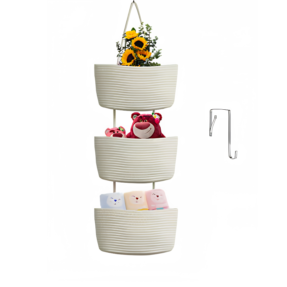 Hanging Storage Basket with 3 Compartments & Door Hooks | Vertical Storage Solutions