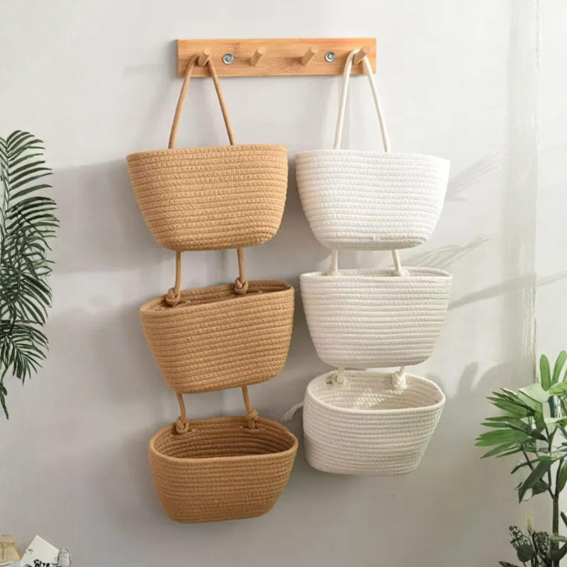 Hanging Storage Basket with 3 Compartments & Door Hooks | Vertical Storage Solutions