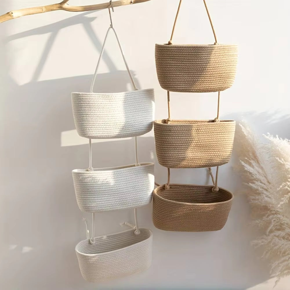 Hanging Storage Basket with 3 Compartments & Door Hooks | Vertical Storage Solutions