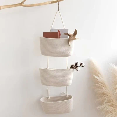 Hanging Storage Basket with 3 Compartments & Door Hooks | Vertical Storage Solutions
