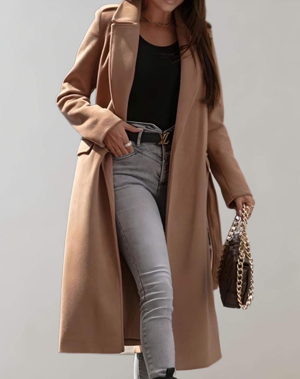 Hannah - Elegant Women's Long Belted Coat