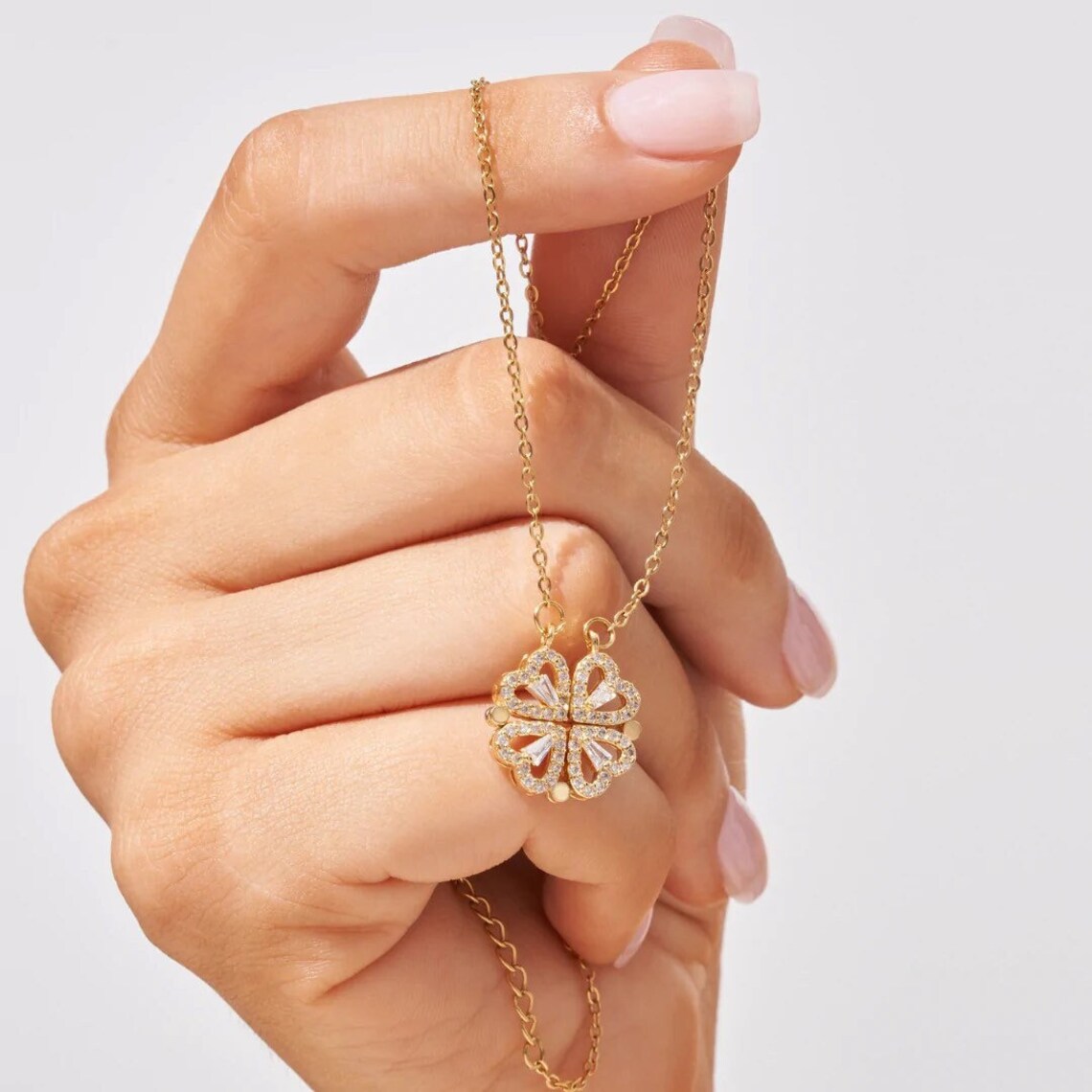 Heart Necklace with Convertible Pendant and Sparkling Lucky Motif