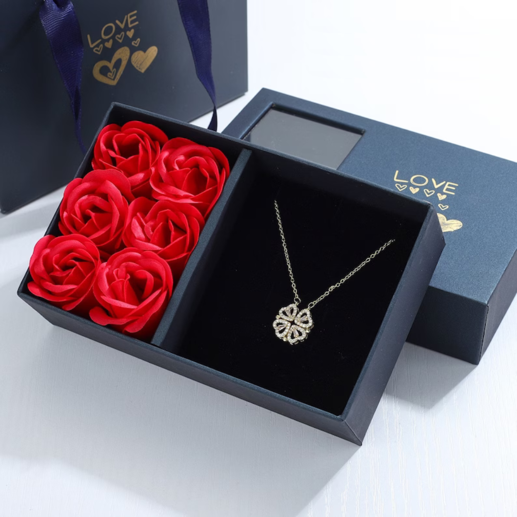 Heart Necklace with Convertible Pendant and Sparkling Lucky Motif