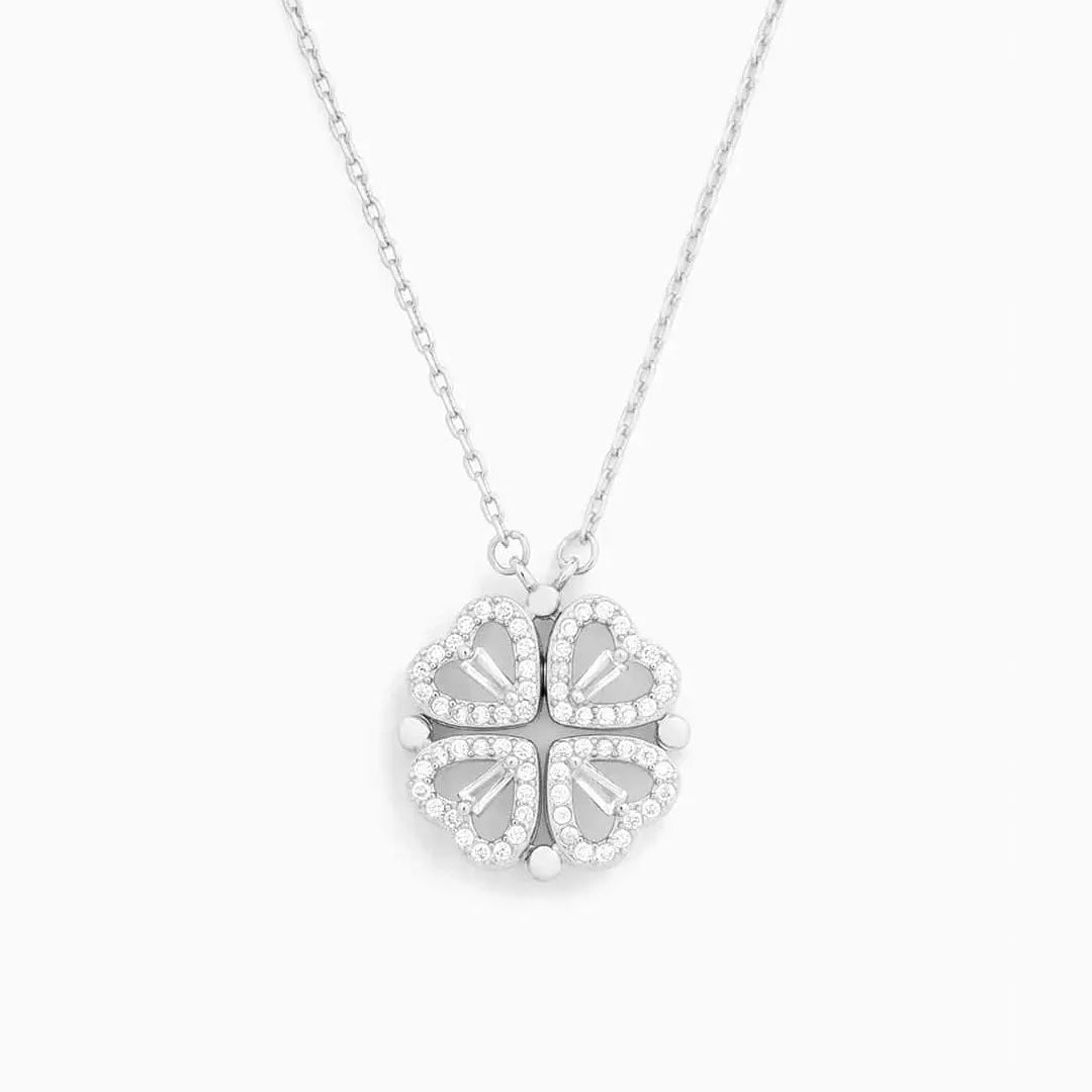 Heart Necklace with Convertible Pendant and Sparkling Lucky Motif