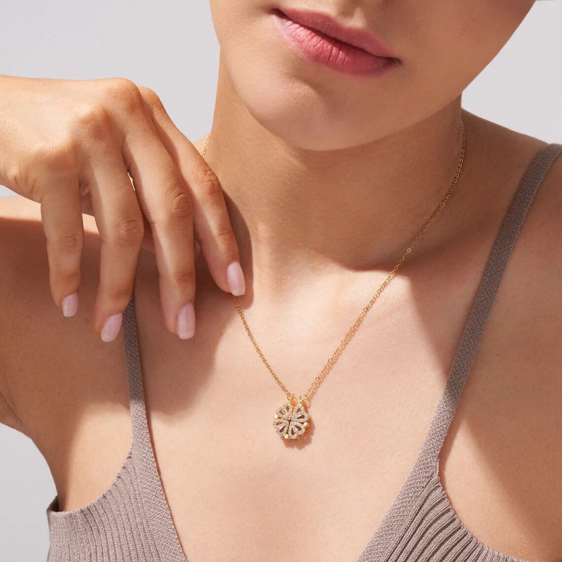 Heart Necklace with Convertible Pendant and Sparkling Lucky Motif