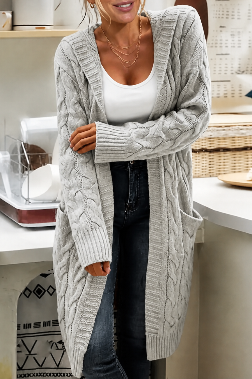 Hooded Chunky Cable Knit Cardigan