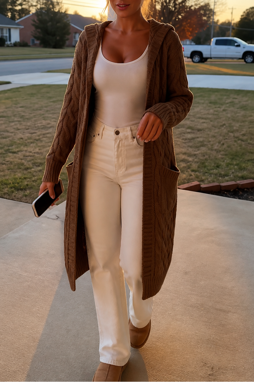 Hooded Chunky Cable Knit Cardigan