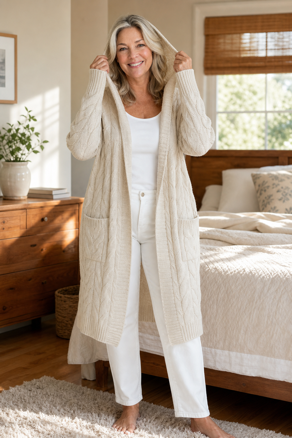 Hooded Chunky Cable Knit Cardigan
