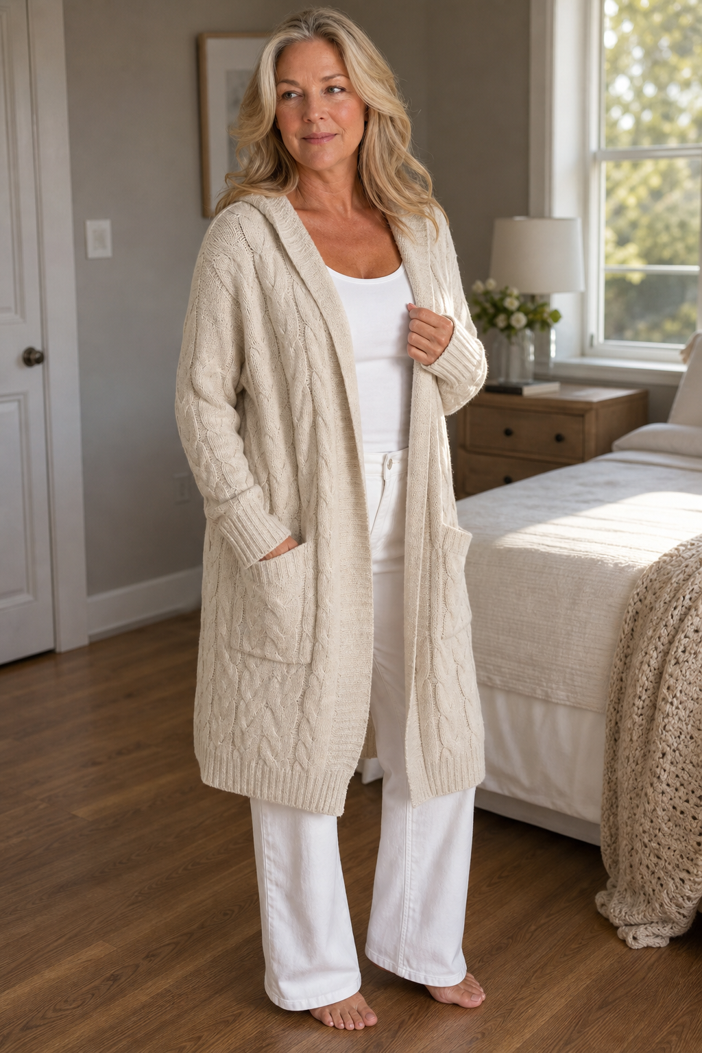 Hooded Chunky Cable Knit Cardigan