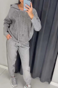 Sparkling Embellished Hooded Sweat Suit