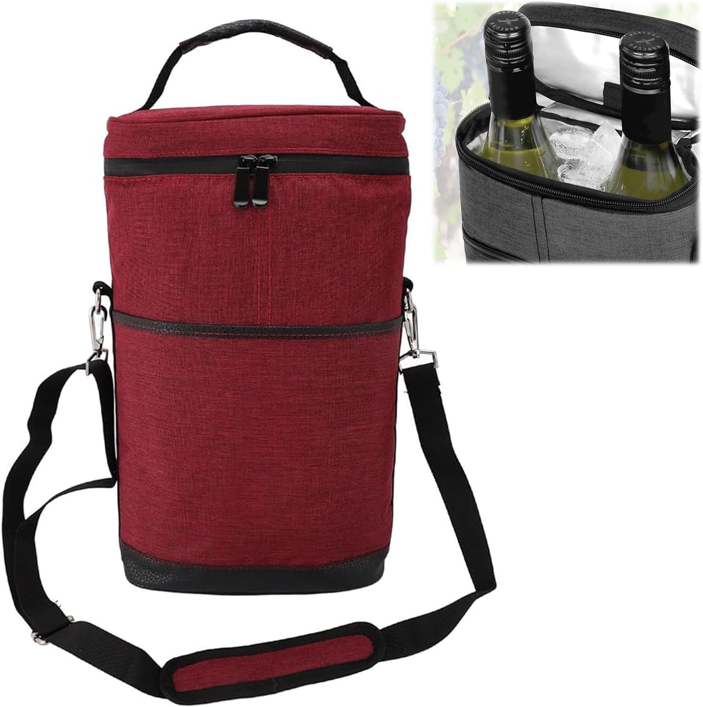 Insulated 2-Bottle Wine Cooler Tote Bag with Adjustable Strap