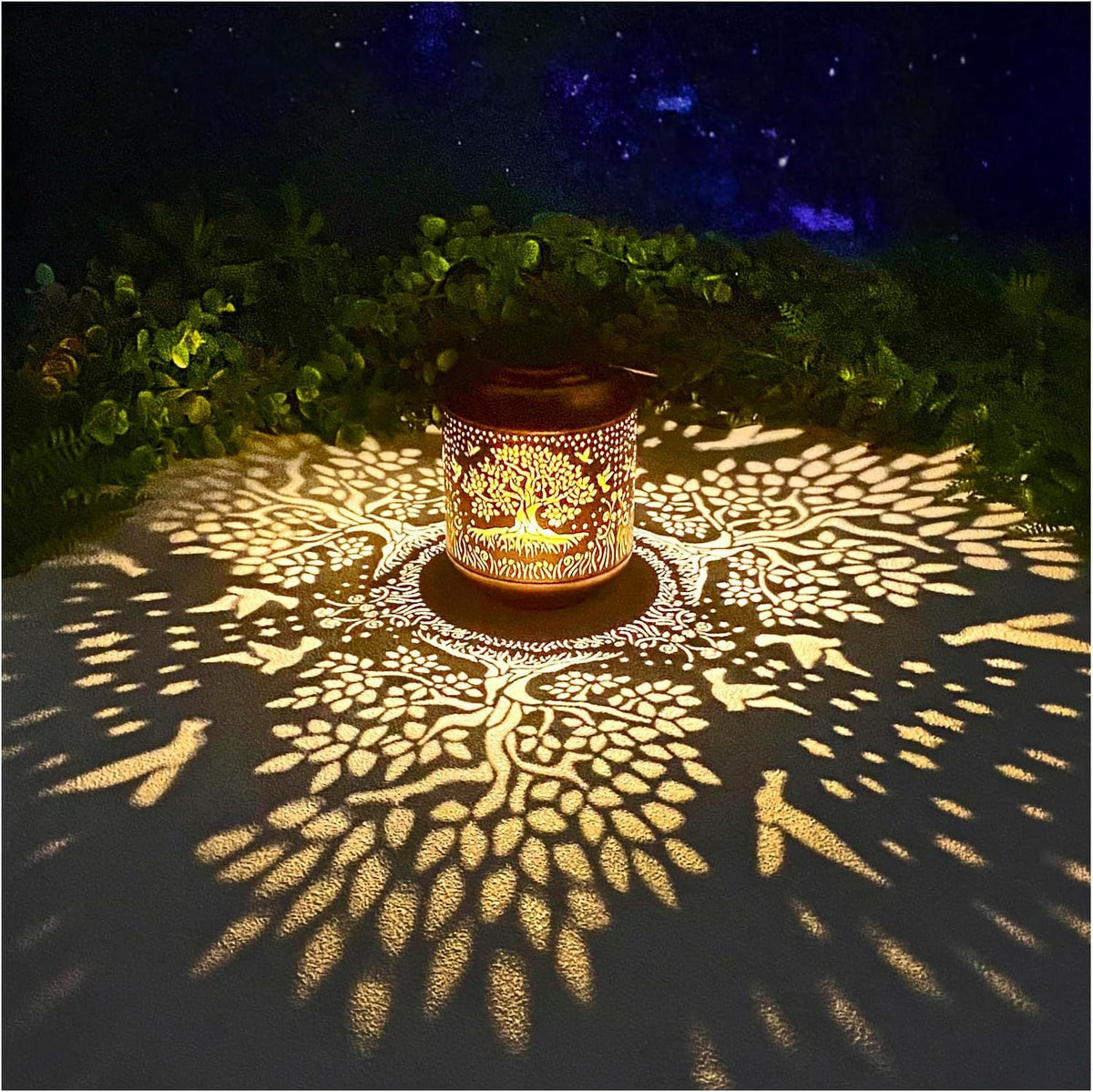 Intricate Metal Shadow Projection Table Lamp with Rechargeable LED
