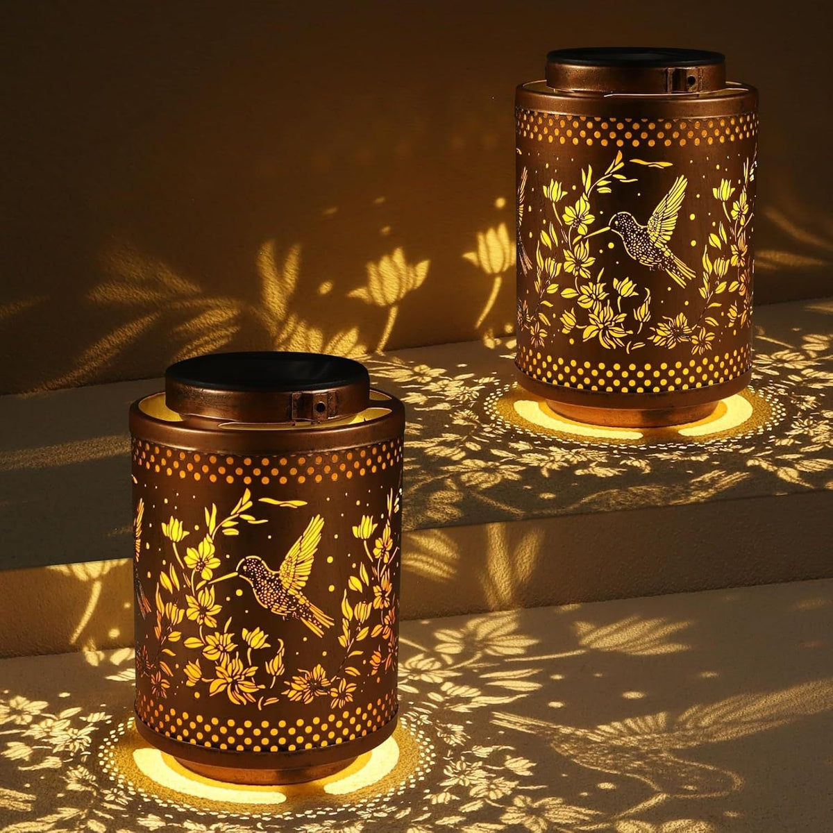 Intricate Metal Shadow Projection Table Lamp with Rechargeable LED