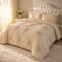 Ivory Tufted Rosette Comforter Cover Set with Shams