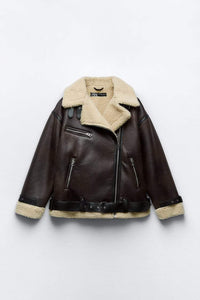 Sisica | Cozy Lapel Faux Leather Jacket
