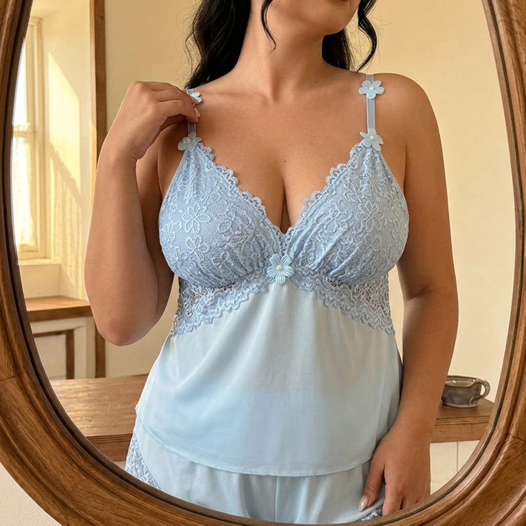 Lace Trim Satin Pajama Set