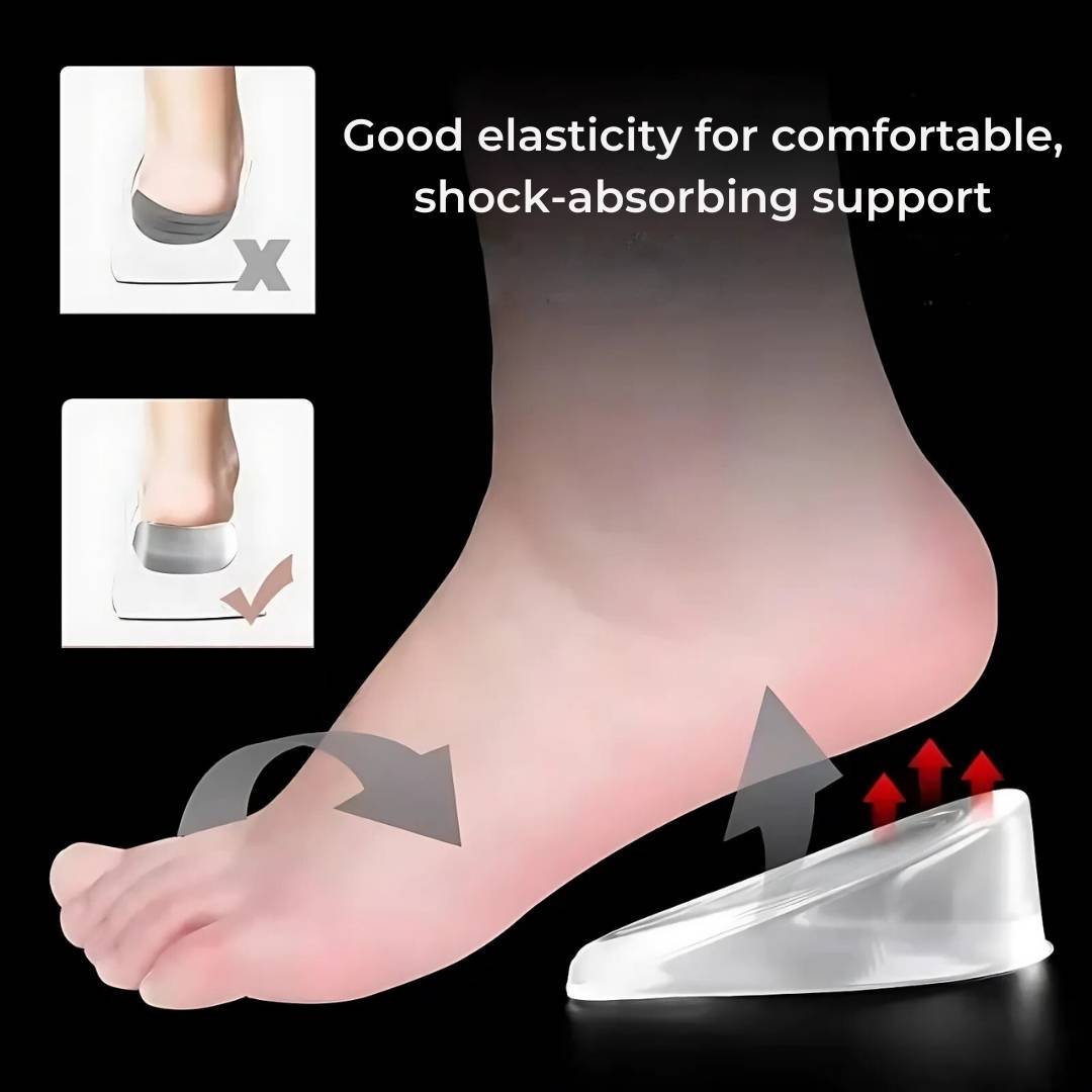 LiftComfort Silicone Gel Heel Lifting Inserts | Height Increase - Pain Relief for Plantar Fasciitis - Shock Absorption - Better Posture Charly