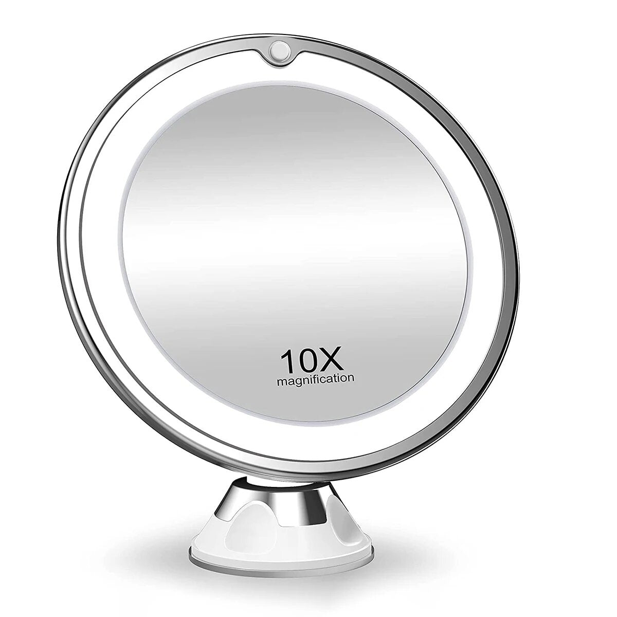 Lighted Makeup Mirror with 10x Magnification, LED Ring Light, and 360° Swivel