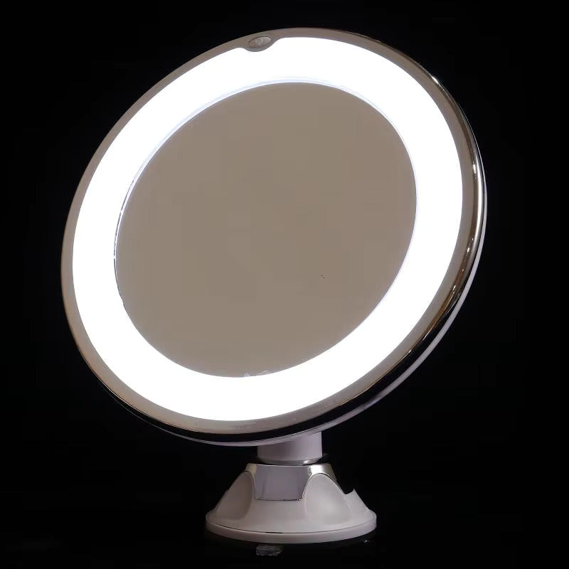 Lighted Makeup Mirror with 10x Magnification, LED Ring Light, and 360° Swivel