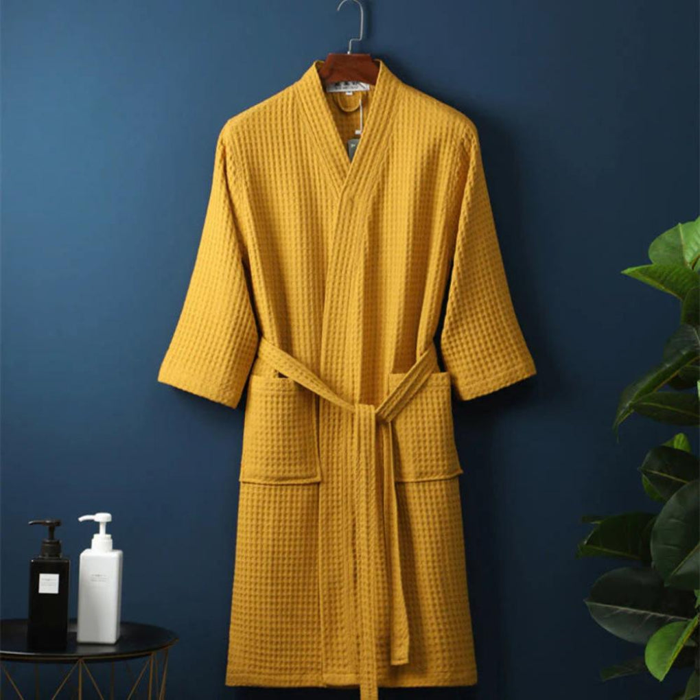 Lightweight Cotton Waffle-Weave Bathrobe for Couples