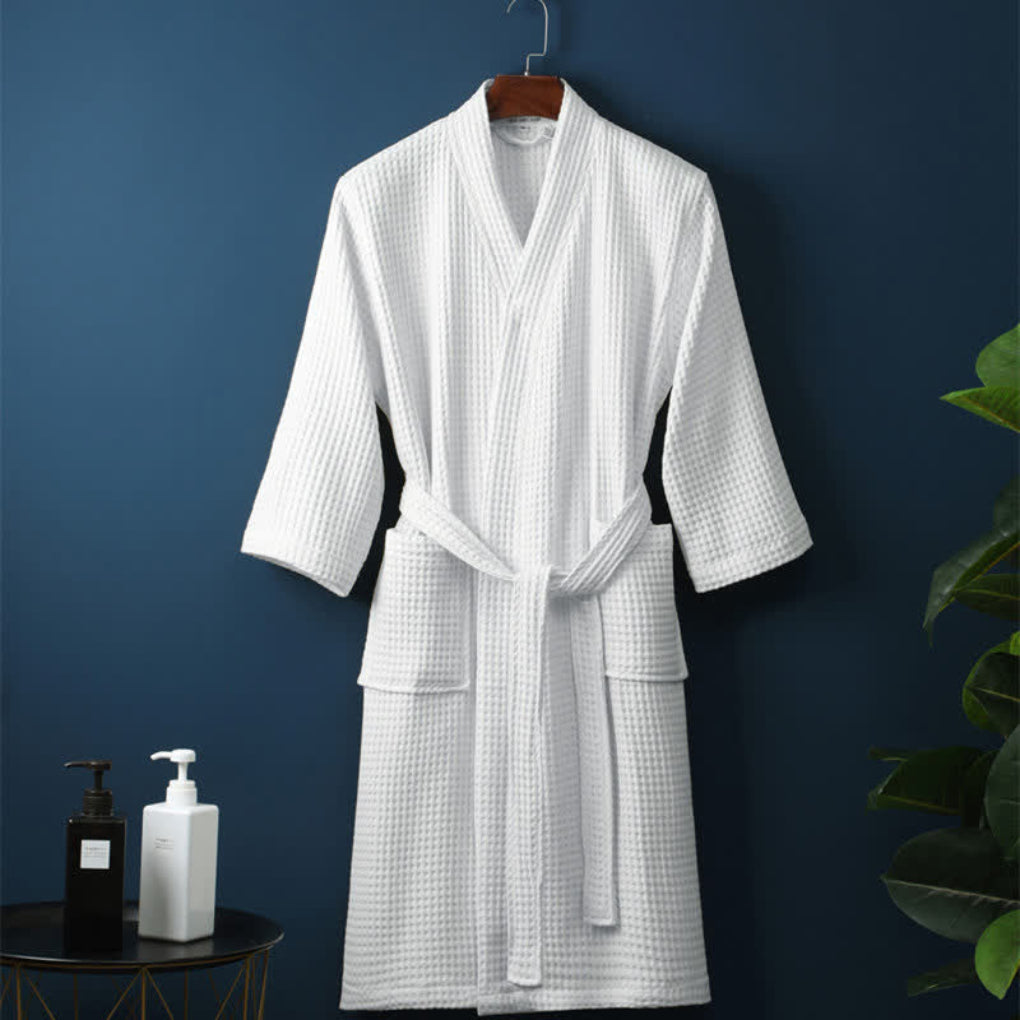 Lightweight Cotton Waffle-Weave Bathrobe for Couples