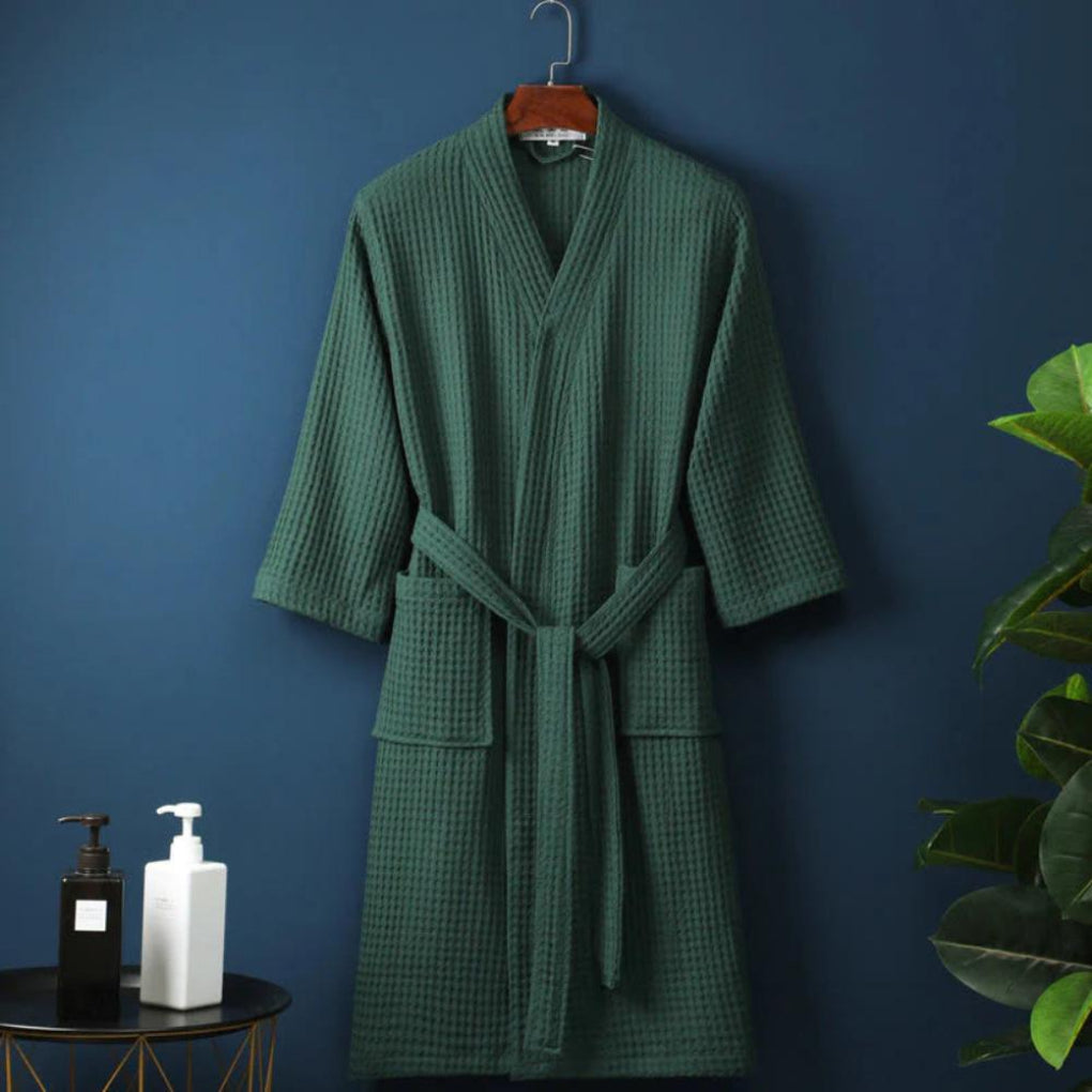 Lightweight Cotton Waffle-Weave Bathrobe for Couples