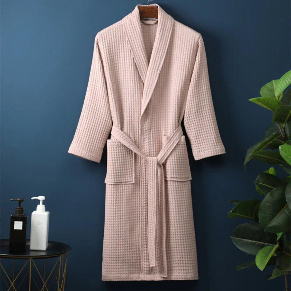 Lightweight Cotton Waffle-Weave Bathrobe for Couples