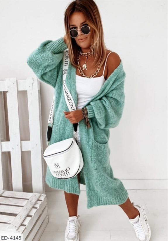 Long Knitted Cardigan with Pockets
