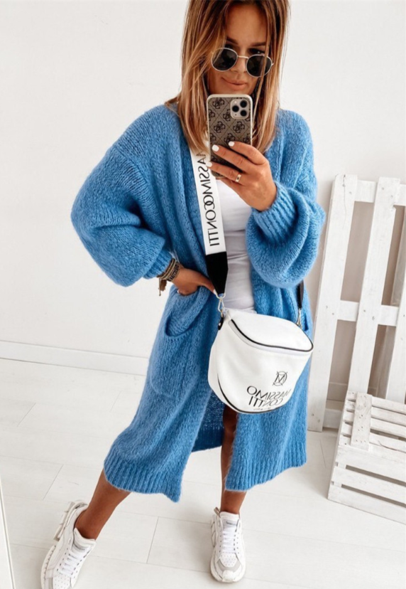 Long Knitted Cardigan with Pockets