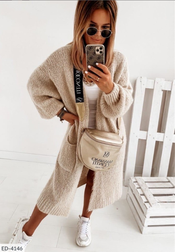 Long Knitted Cardigan with Pockets