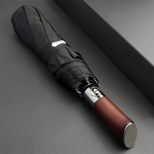 LumaLeaf Auto-Open Umbrella With Elegant Wooden Handle