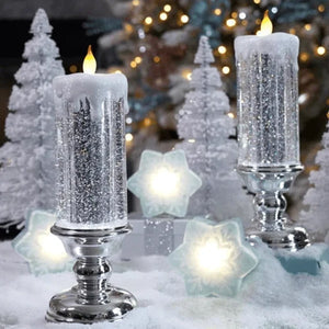 Magical Christmas Lighting – LED Glitter Candle with Water & Swirling Glitter, Christmas Decoration in Blue, Gold, Red or Silver