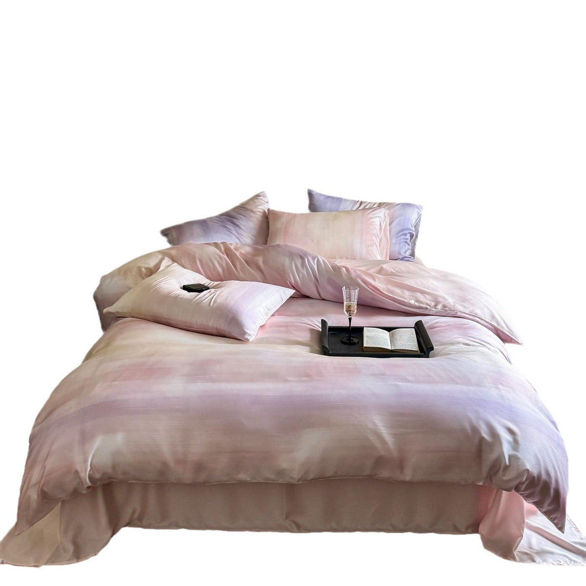 Mako Satin Bedding Set with Soft Watercolor Gradient and Concealed Envelope Closure