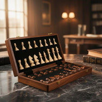 MASTERFOLD: Wooden Chess Set with Solid Wood Pieces & Folding Board