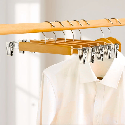 Maxwell Premium Wood Pants Hangers with Clips | 10pcs Set