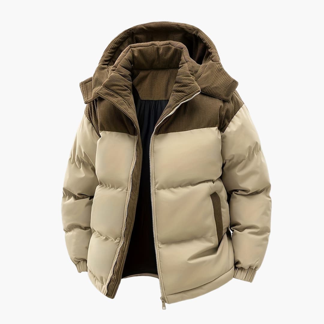 Men's Casual Colorblock Hooded Puffer Jacket