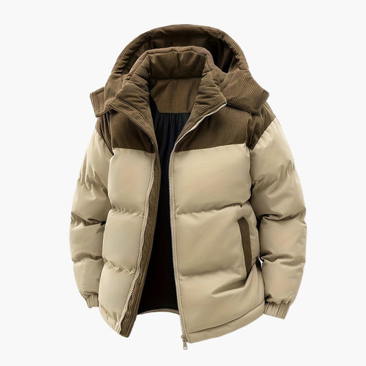Men's Casual Colorblock Hooded Puffer Jacket