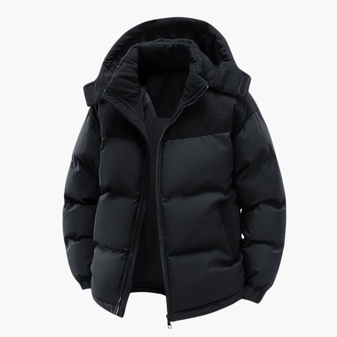 Men's Casual Colorblock Hooded Puffer Jacket