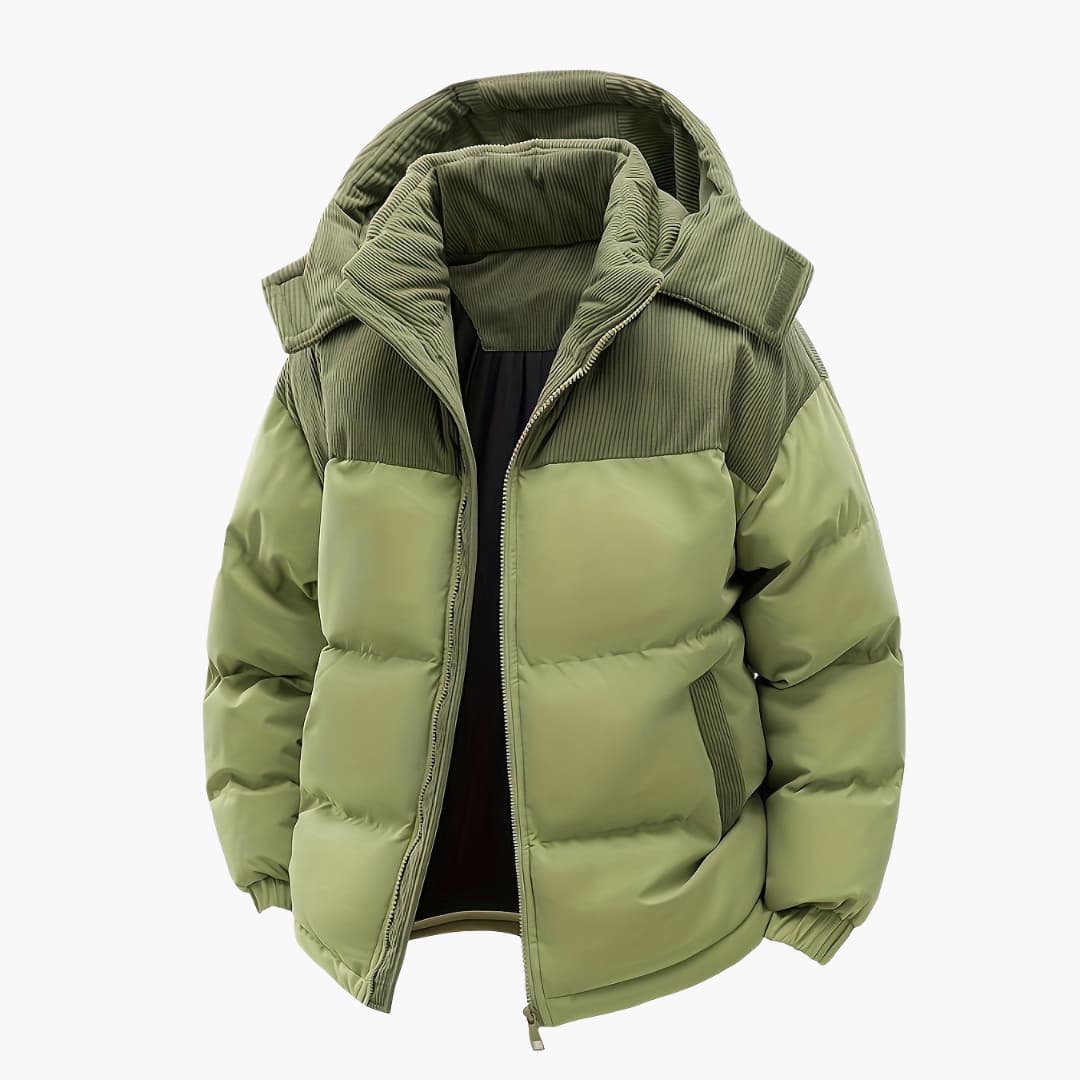 Men's Casual Colorblock Hooded Puffer Jacket