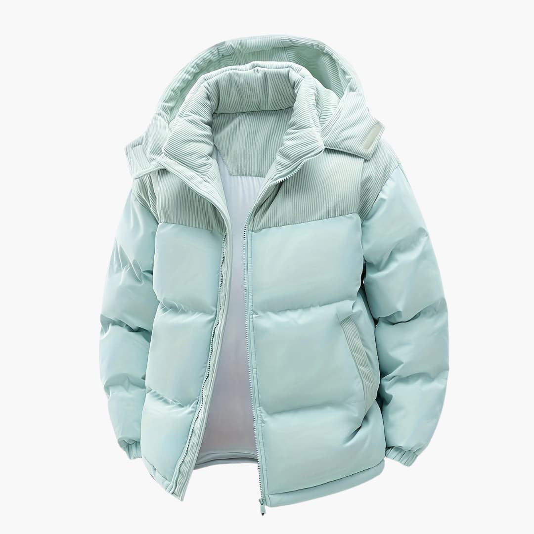 Men's Casual Colorblock Hooded Puffer Jacket