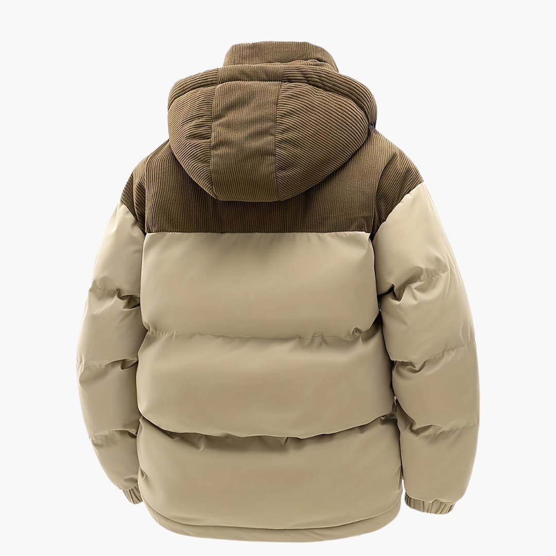 Men's Casual Colorblock Hooded Puffer Jacket