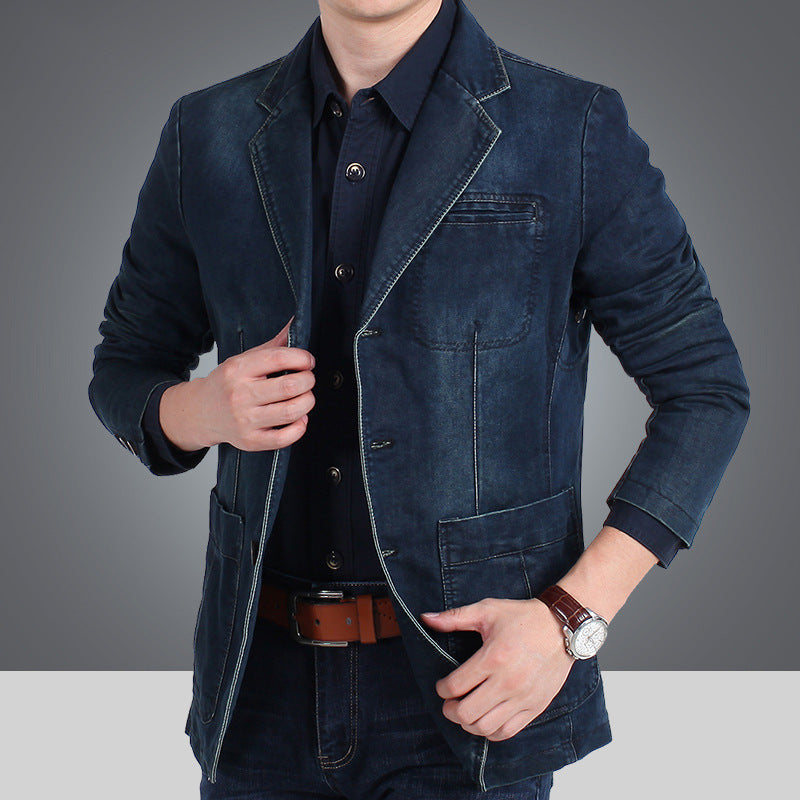 Men's Casual Denim Blazer with Practical Pockets