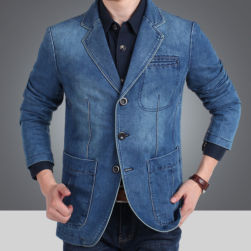 Men's Casual Denim Blazer with Practical Pockets